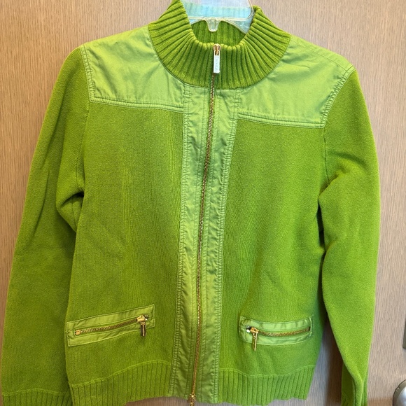 Jones New York Signature Zip Sweater Jacket Women’s Medium Green Knit with Pocke - Picture 1 of 3